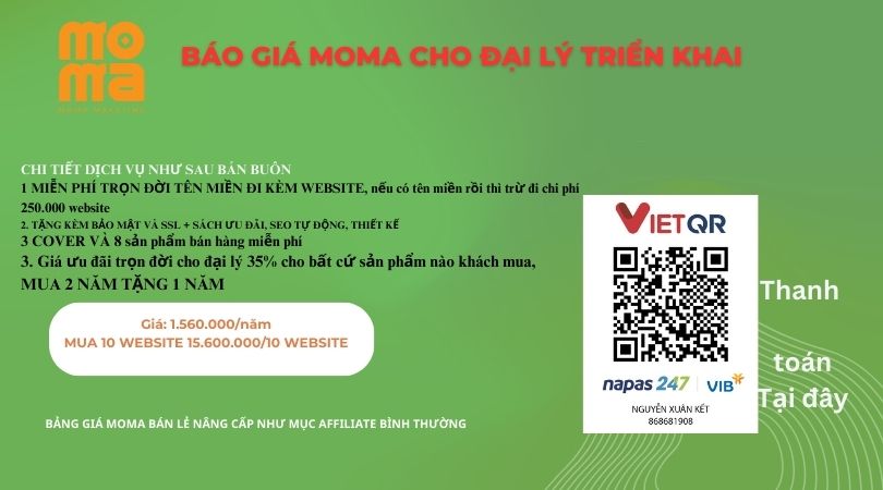 BẢNG GIÁ CƠ CHẾ ĐẠI LÝ MOMA MARKETING - DÀNH CHO KHÁCH HÀNG DOANH NGHIỆP