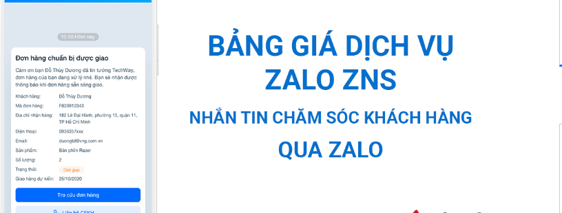 Bảng giá dịch vụ Zalo ZNS - Nhắn tin chăm sóc khách hàng qua Zalo